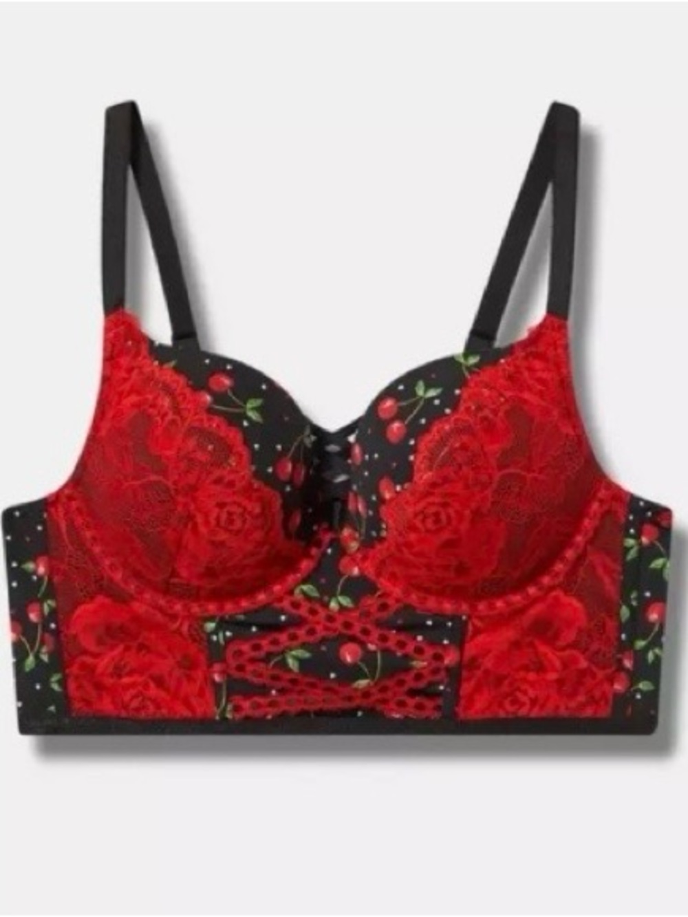 Torrid XO Plunge Push Up Longline Bra with Cherry Print - Size 46DDD - EUC!